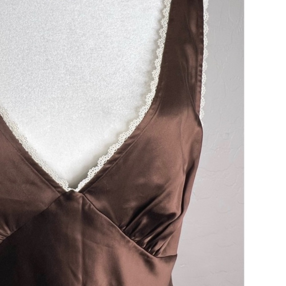 REFORMATION Keaton Silk White Lace Trim V-neck Mini Slip Dress in cafe b… - Picture 2 of 2